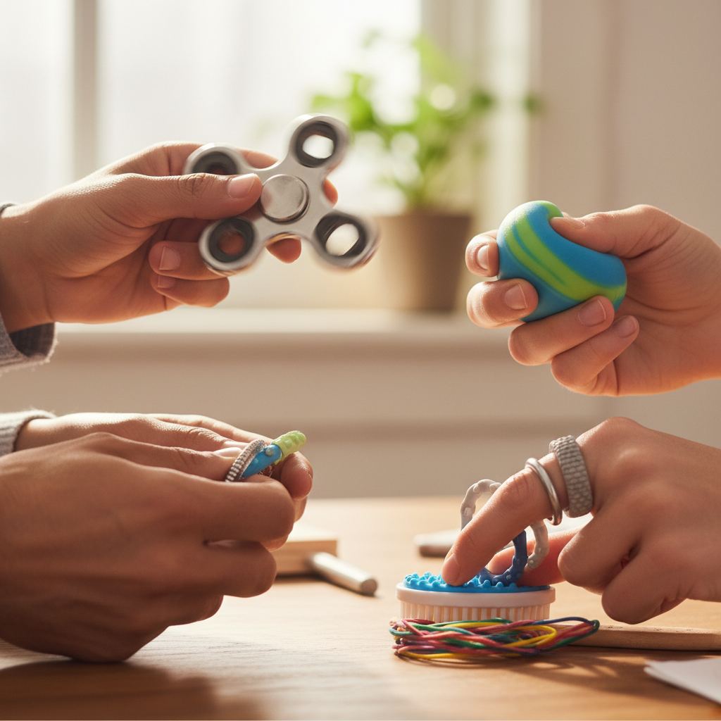 Hands using fidget tools