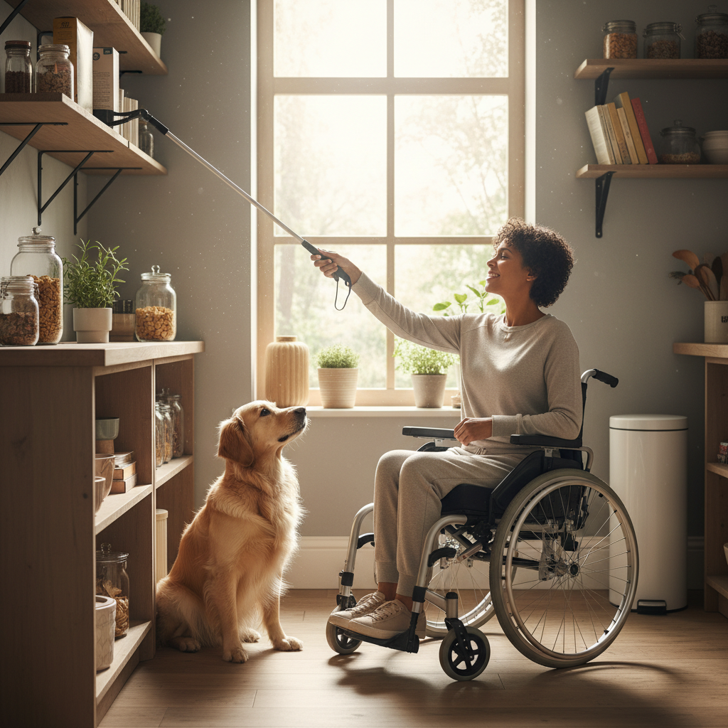 Person using reacher tool