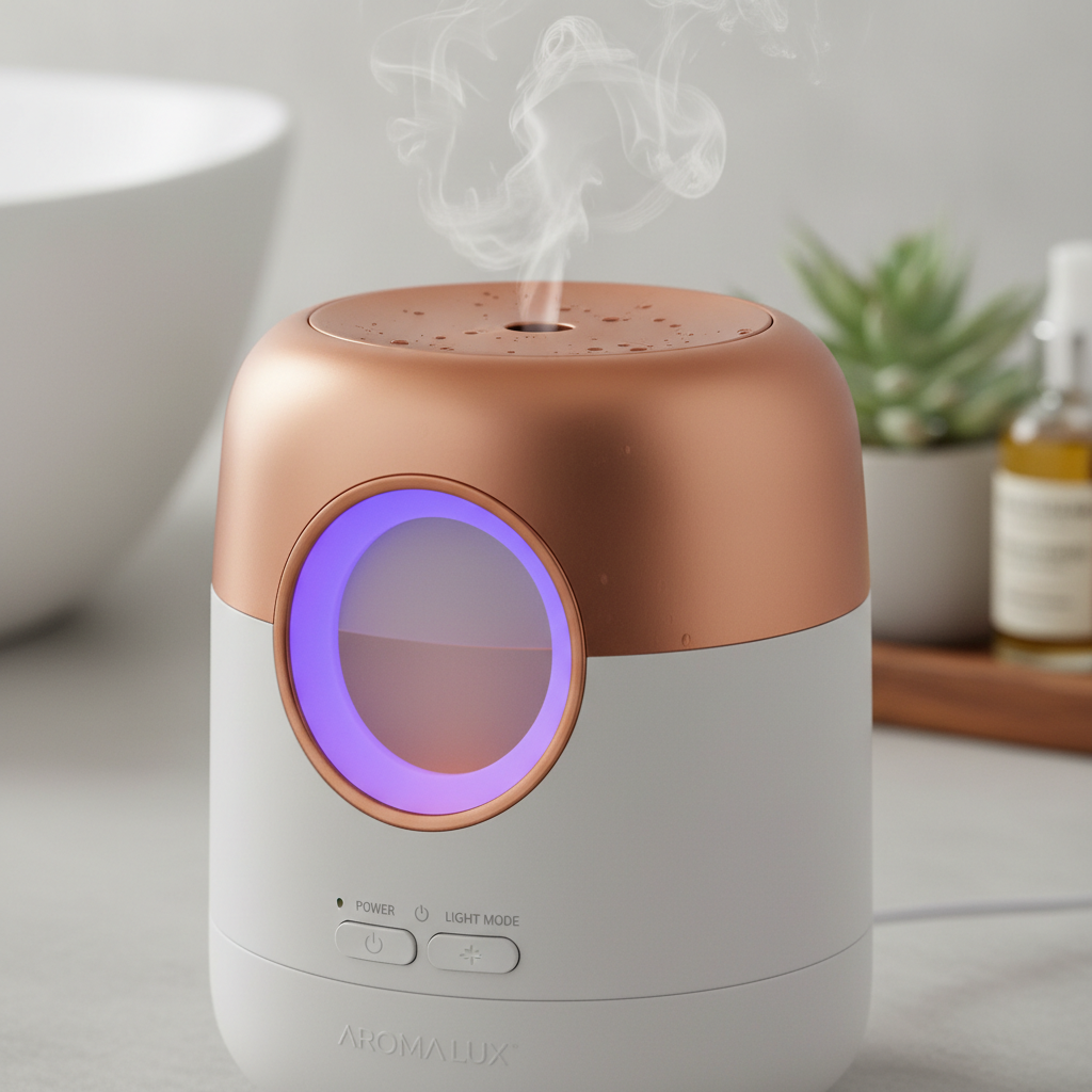 Close-up of essential oil diffuser with LED light feature