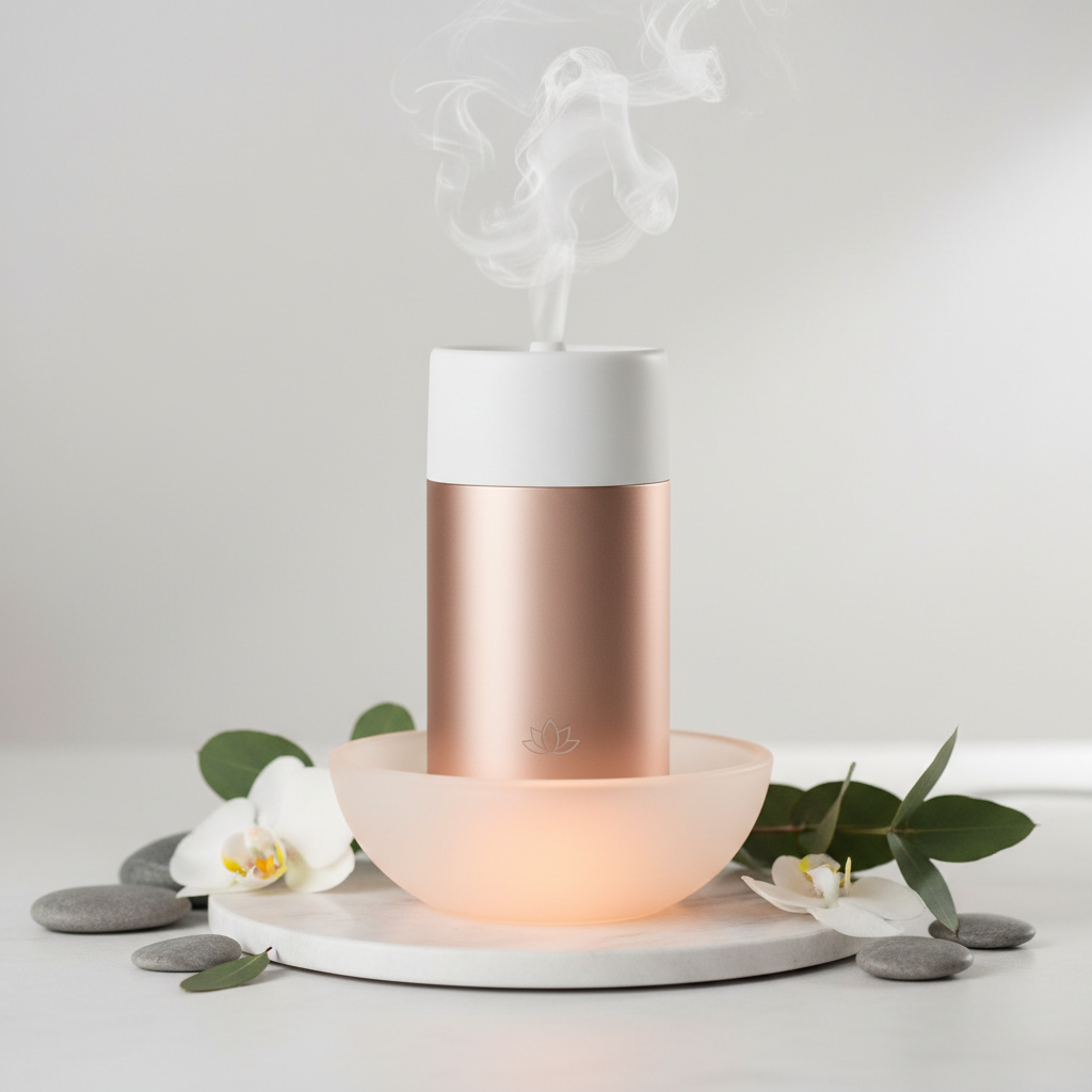 Aromatherapy essential oil diffuser on white background