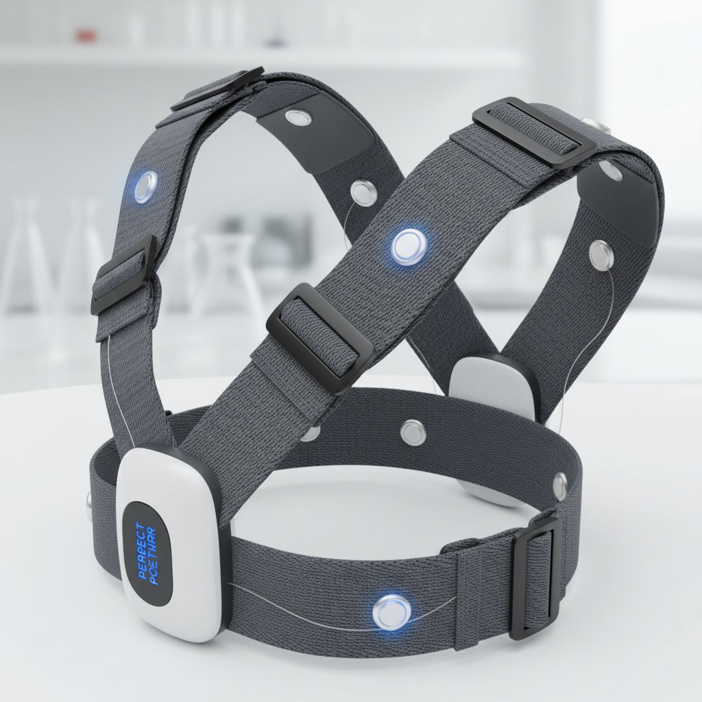 Close-up of posture corrector adjustable straps and sensors