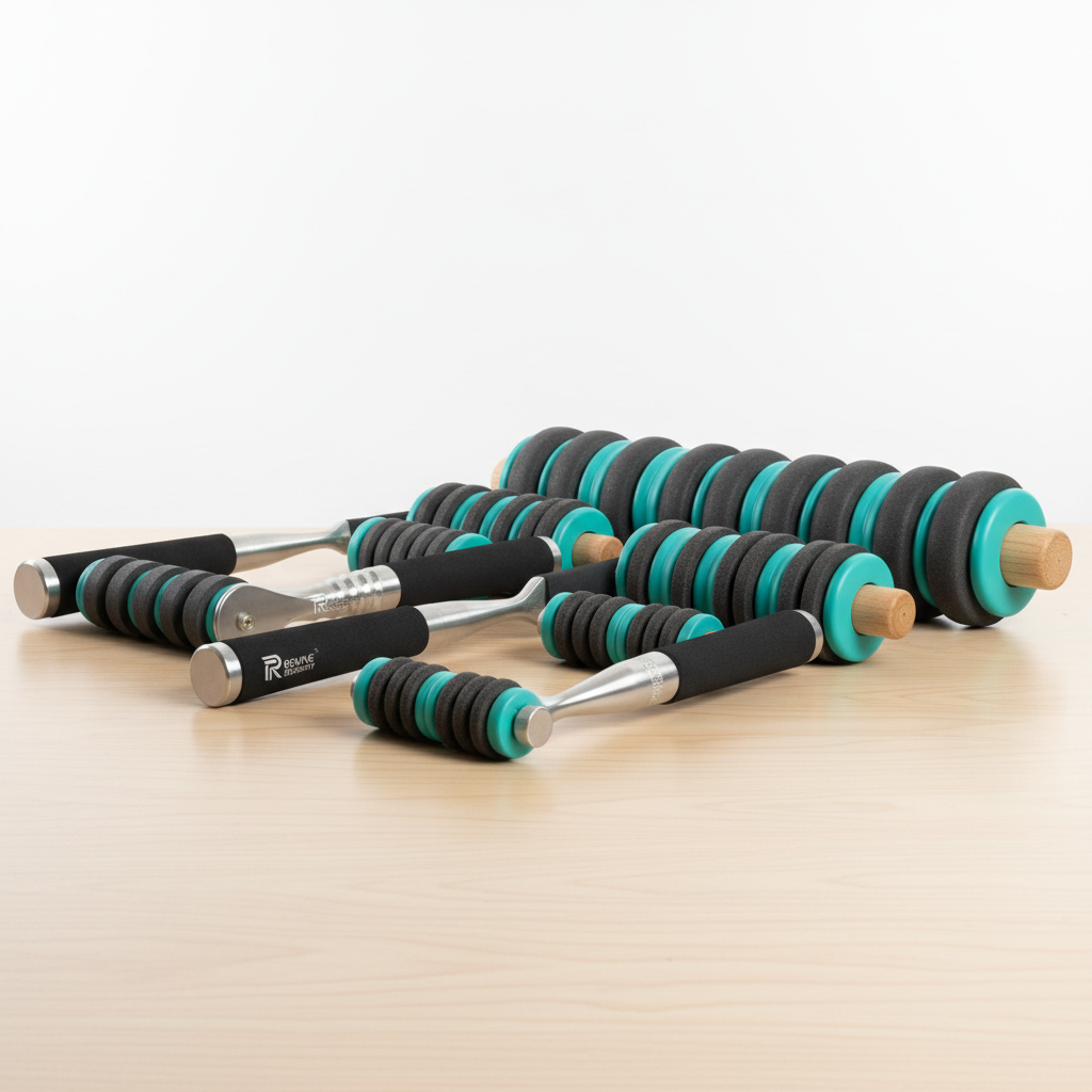 Different sizes of massage roller sticks displayed together