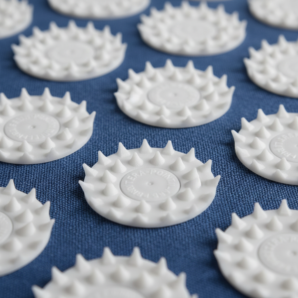 Close-up of acupressure mat pressure points and texture